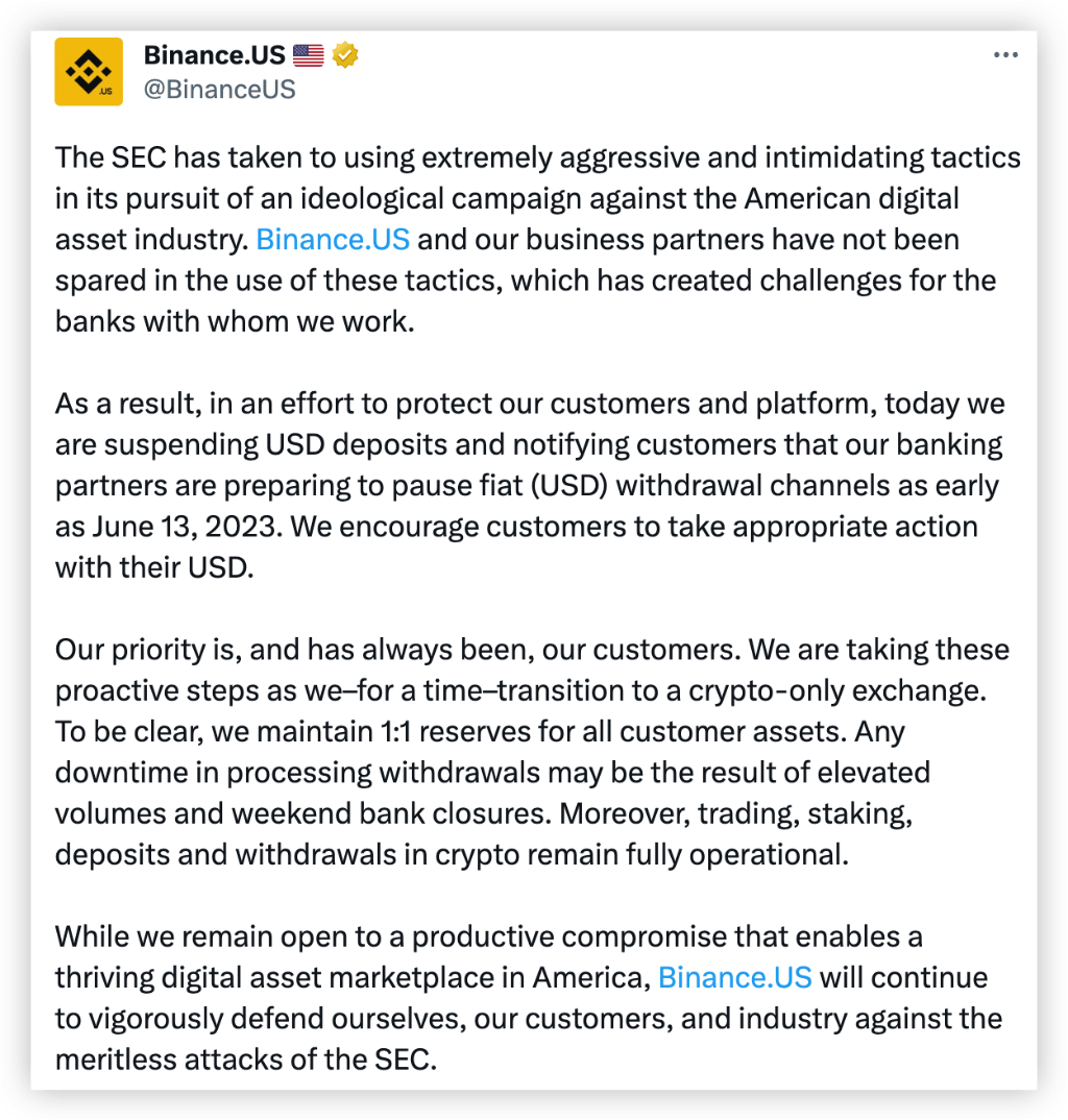 风暴持续<strong></p>
<p>币安新闻</strong>!美国银行业开始切断币安对银行系统的访问权限