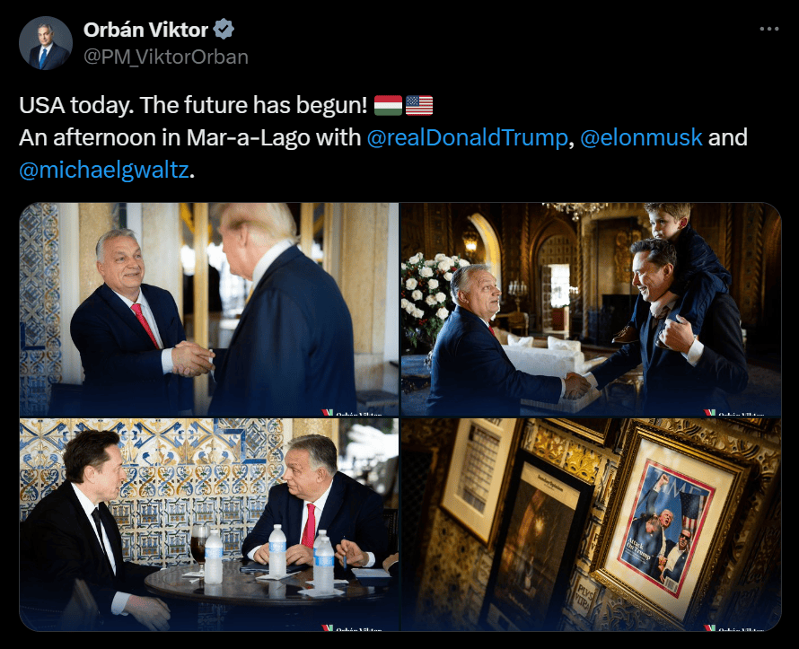 外媒:匈牙利总理欧尔班发帖<strong></p>
<p>洪币价格</strong>,称其在海湖庄园与特朗普、马斯克会面