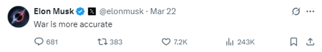 “国防部”还是“战争部” 超20万网民参与美国防部更名投票 评论区吵翻