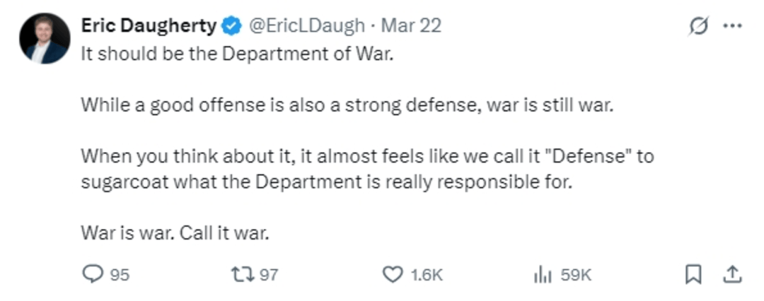 “国防部”还是“战争部” 超20万网民参与美国防部更名投票 评论区吵翻